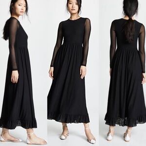 Ganni MIDI dotted mesh long sleeve dress in black